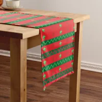 Red And Green Stars And Zigzag Stripes Christmas Short Table Runner