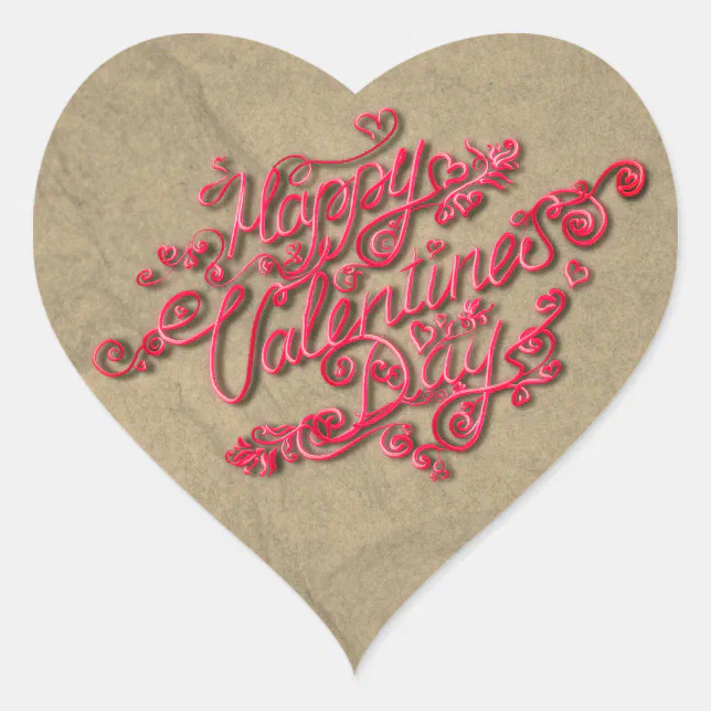 Happy Valentine’s Day sepia heart red lettering Heart Sticker