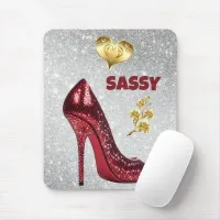 Red & Gold on silver High Heel Shoe | Mouse Pad