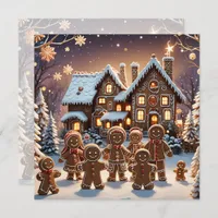 Gingerbread house and cute gingerbread family  holiday card