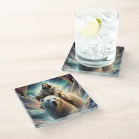 (AI Generated ) Jesus on a polar bear  Glass Coaster