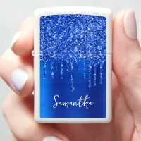 Dripping Royal Blue Glitter Glam Name Zippo Lighter