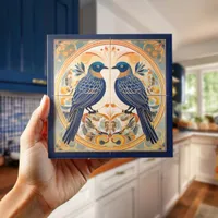 Elegant Art Nouveau Birds Pat#22 Blue Peach ID1078 Ceramic Tile