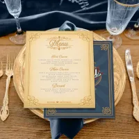 Retro Typography Wedding Menu Blue/Gold ID645