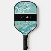 Personalized Blue Abstract Fluid Art    Pickleball Paddle