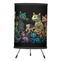 Stylized Cat Tribe Colors on Black Frieze Tripod Lamp