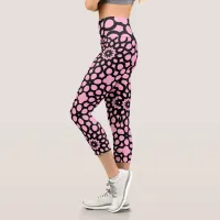 Bubblegum Pink and Black Snowflake pattern Capri Leggings