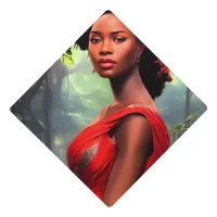 Safari Queen: Majestic African Woman Red Feathers Graduation Cap Topper