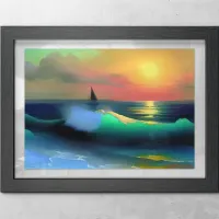 Dramatic Ocean Waves and Sunset Reflection Faux Canvas Print