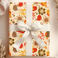 Cute Autumn Birds And Leaves Wrapping Paper