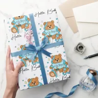 New Baby or Baby Shower Blue Teddy Bear  Wrapping Paper