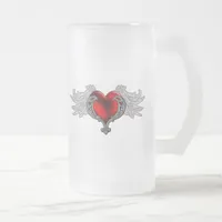 Goth Heart with Angel Wings Frosted Glass Beer Mug