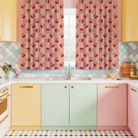 Kitsch Pink Polka Dot Cherries Kitchen Curtains