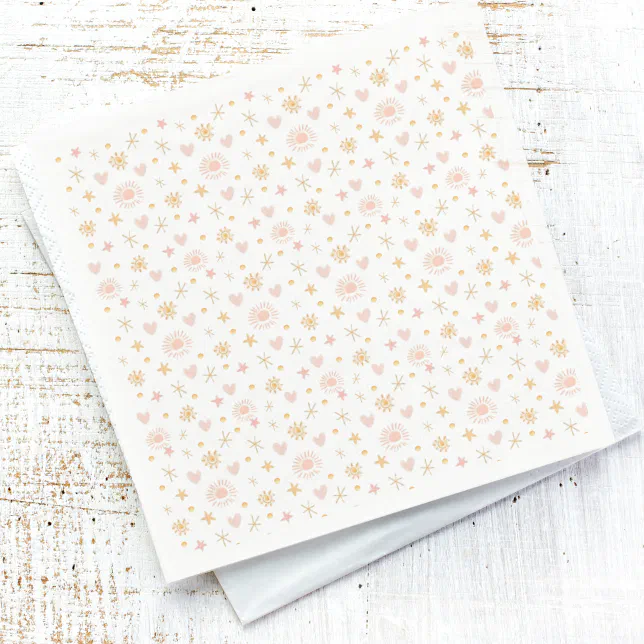 Cute Ditsy Pattern of Suns, Hearts, and Stars Pink Napkins