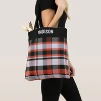 Personalized Trendy Modern plaid Tote Bag