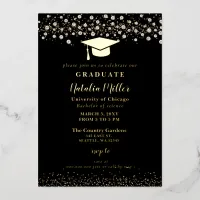 Black Gold Graduation Hat Graduation  Foil Invitat Foil Invitation