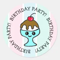 Ice Cream Birthday Party Classic Round Sticker