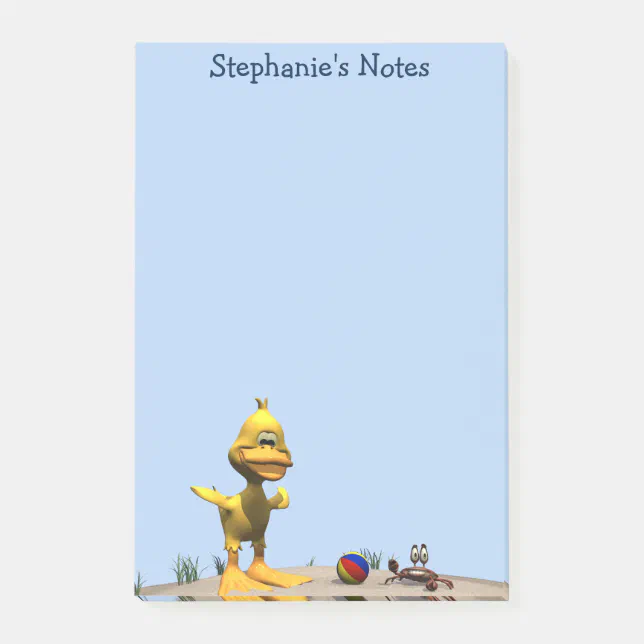 Cute Cartoon Duck and Crab on Beach Post-it Notes