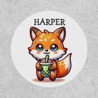 Cute Kawaii Fox with Bubble Tea Personalized Patch