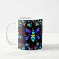  Vibrant Neon Honeybee with Abstract Hexagonal  Coffee Mug