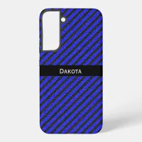 Custom Name Black & Blue Textured Diagonal Stripes Samsung Galaxy S22+ Case