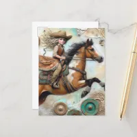 Cute Cowgirl on a Pinto Horse Postcard