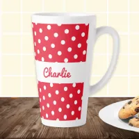 Red Polka Dot Pattern Stylish Custom Name Pretty Latte Mug