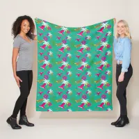 Hummingbird Pattern Blue Green Pink Tropical Print Fleece Blanket