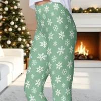 White Snowflakes On Green Cute Christmas Leggings