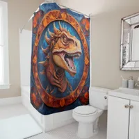 Pets & Wild Animal Portraits on a blue and red Shower Curtain