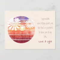 Thank you message with flowers and sunset postcard