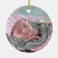 Personalized Baby Photo Pink Snowflake Ceramic Ornament