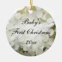 Baby's First Christmas White Hydrangea Ceramic Ornament