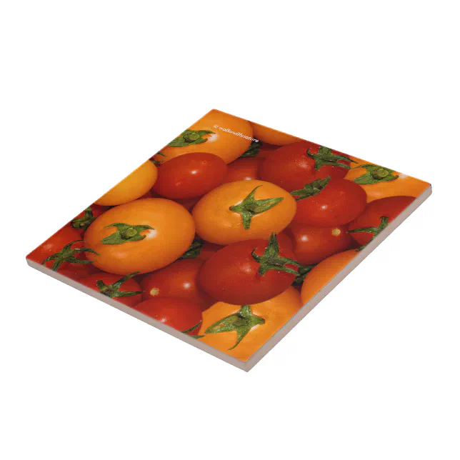 Red and Orange Cherry Tomatoes Ceramic Tile