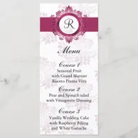 monogram pink wedding menu