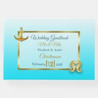 Aqua Blue and Gold Heart Wedding Book