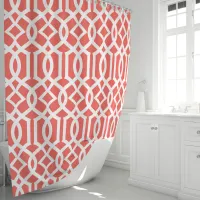 Coral and White Moroccan Trellis Pattern Shower Curtain