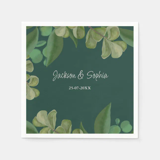 Emerald green Elegant rustic greenery leaves lush Napkins