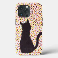 Phone Case - Black Cat Against Colored Dots