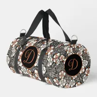 Japanese Black and Red Floral Pattern Personalized Duffle Bag