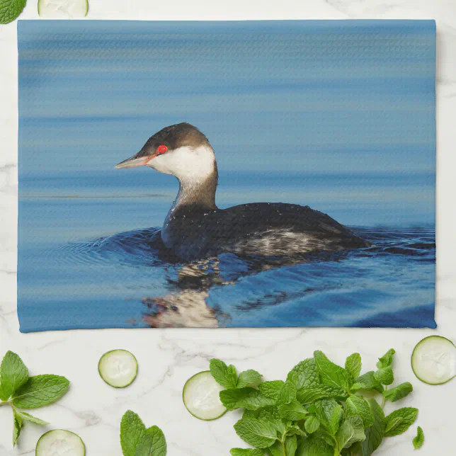 Profile of a Horned Grebe Kitchen Towel