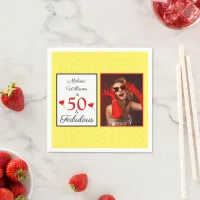 50 Fabulous Name Photo Red 50th Birthday Yellow WH Napkins