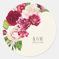 Roses Burgundy/Cream Wedding ID584 Classic Round Sticker