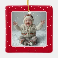 Baby's First Christmas Photo Polka Dot New Parent Ceramic Ornament