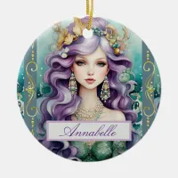 Mermaid Teal and Purple Ceramic Ornament