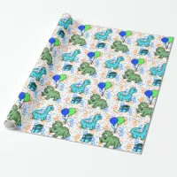 Blue and green Confetti Dinosaurs Birthday Wrapping Paper