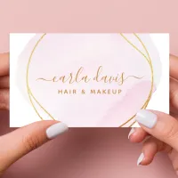 Signature Script Blush Pink Watercolor Gold Circle Business Card