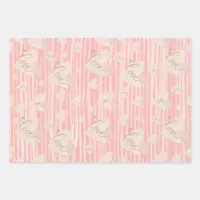 Love Hearts Trio Pink Peach Gold Wrapping Paper Sheets