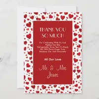 Cute Love Hearts Red And White Wedding Thank You Card