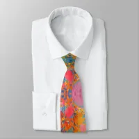 Acrylic Oil Orange Turquoise Pink Abstract Art Neck Tie